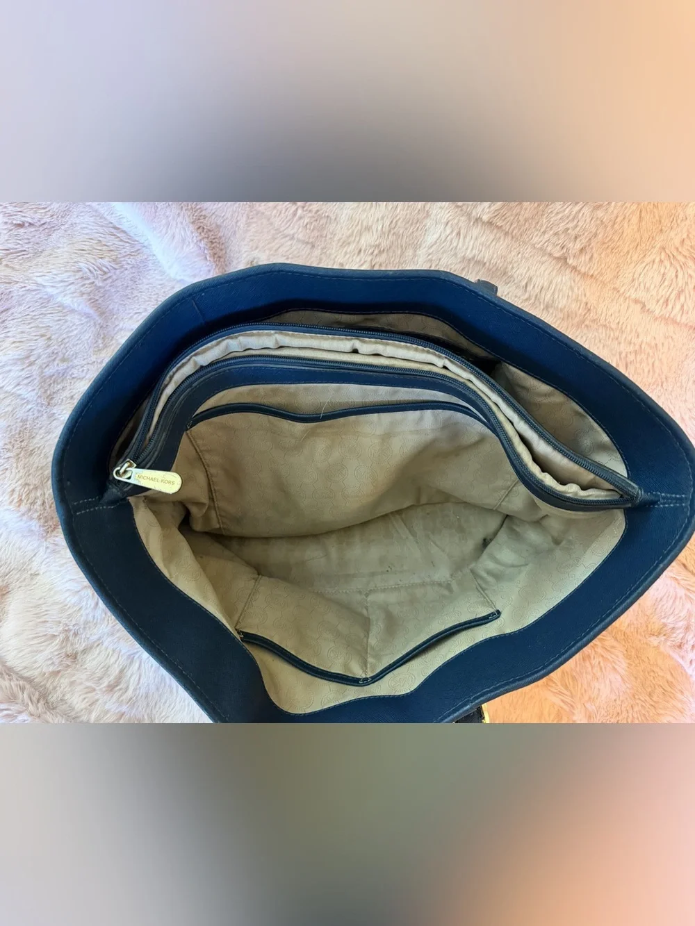 Michael Kors Dark Blue Saffiano Leather Tote with Gold Hardware